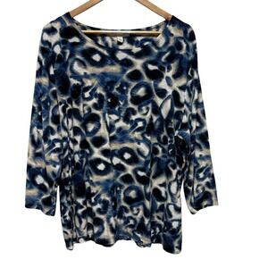 JM Collection Tunic Womens XL Blue Tie Dye Textured Stretch Top 3/4 Sleeve